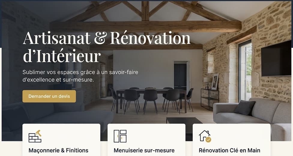 Concept de site vitrine pour un artisan du bâtiment, avec demande de devis