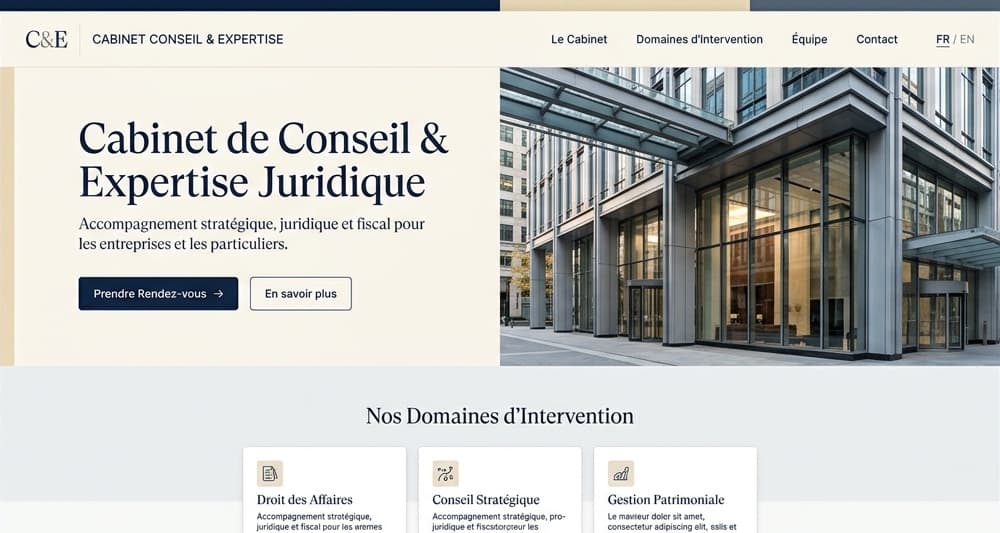 Concept de site vitrine pour un cabinet libéral de conseil et d’expertise