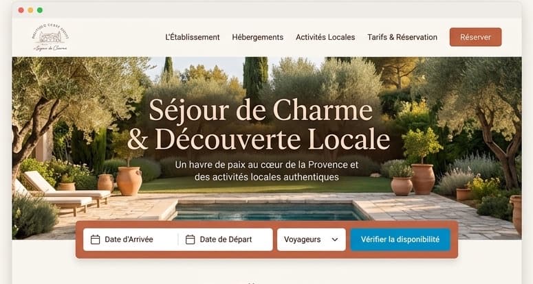 Concept de site vitrine pour un hébergement touristique indépendant et des activités locales